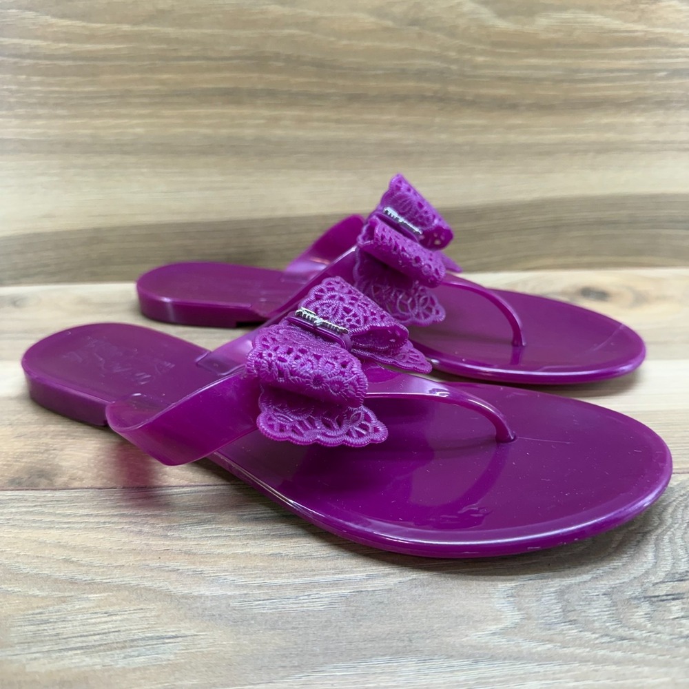 Salvatore Ferragamo Berry Jelly Flip Flops Womens 9 Bali Bow Thong Sandals